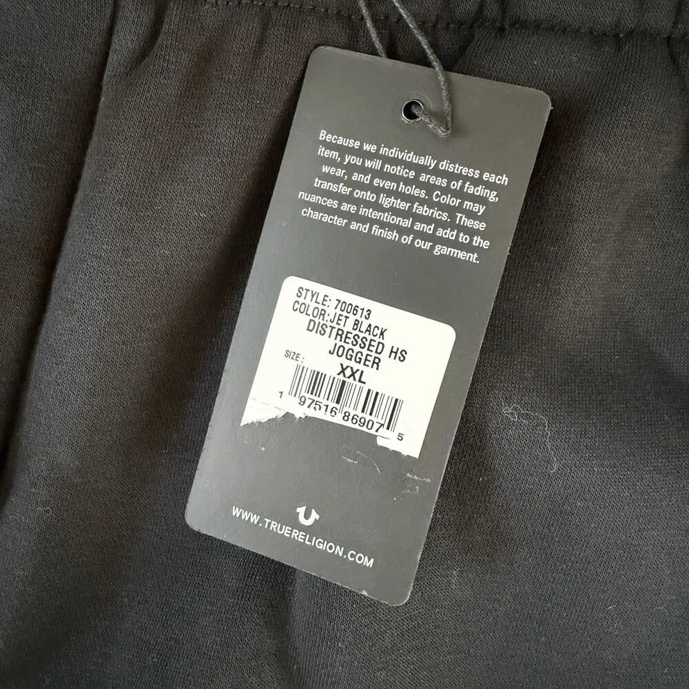 NEW True Religion Mens Black Jogger Pants Black XXL Horseshoe